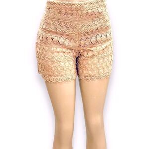 Tan Crochet Scalloped Trim  Zipper Summer Shorts - NEW